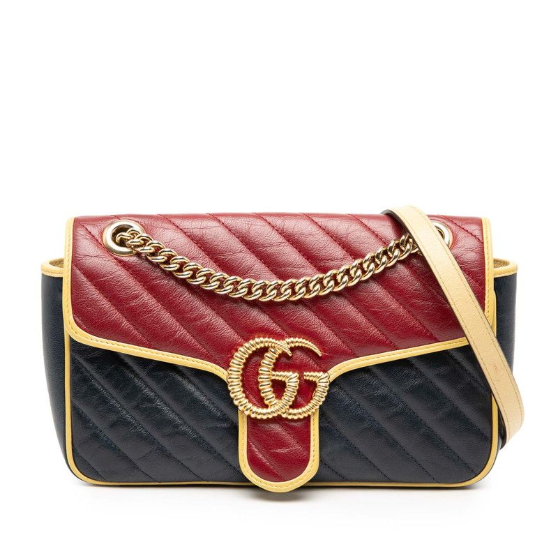 Gucci Ggmarmont Quilted Small Chain Shoulder Bag 443497 Red Navy Yellow Leather