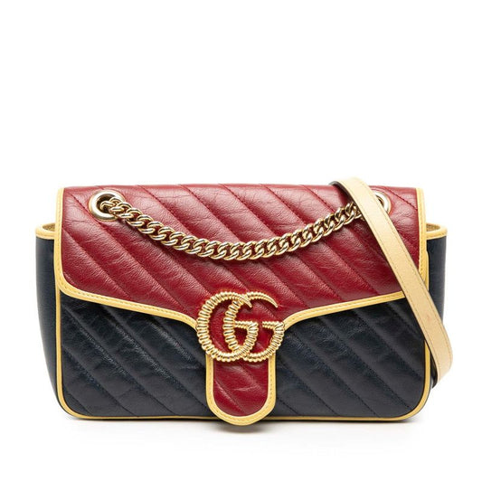 Gucci Ggmarmont Quilted Small Chain Shoulder Bag 443497 Red Navy Yellow Leather