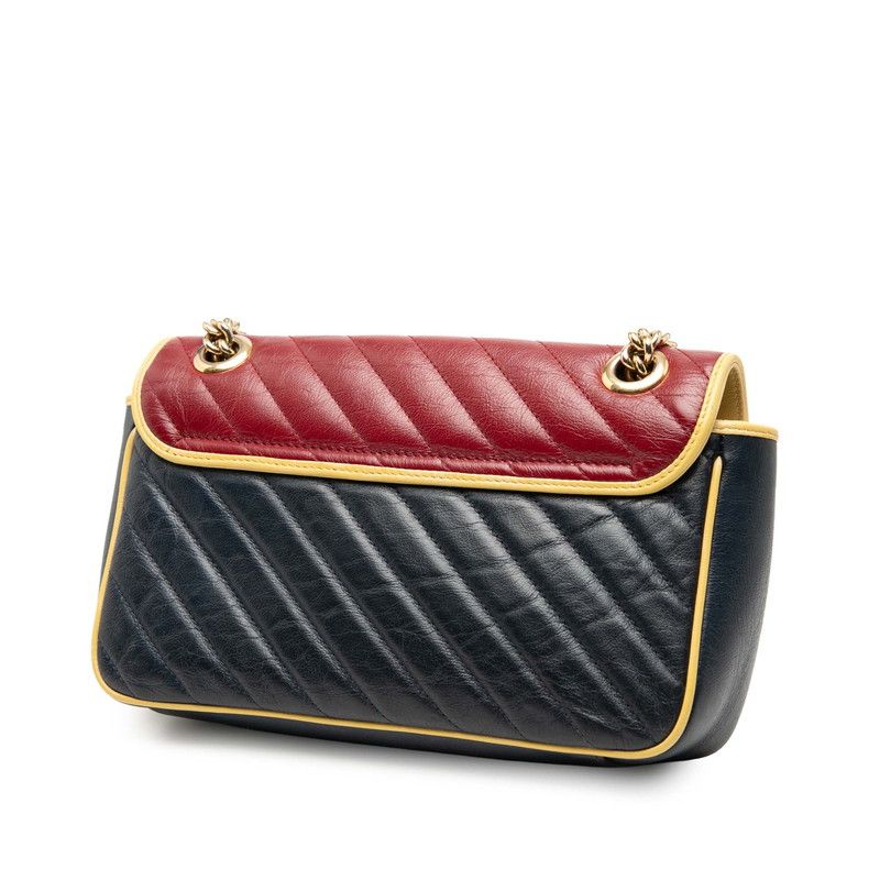 Gucci Ggmarmont Quilted Small Chain Shoulder Bag 443497 Red Navy Yellow Leather