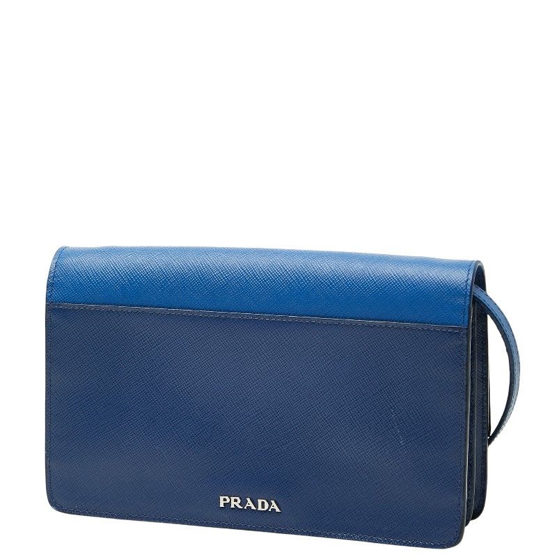Prada Crossbody Shoulder Bag Blue Saffiano Leather Women's