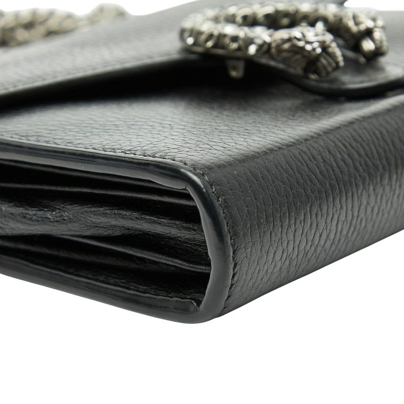 Gucci Dionysus Crossbody Chain Shoulder Bag Wallet Black Leather Women's