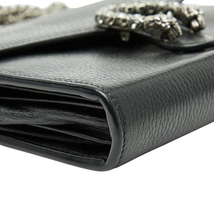 Gucci Dionysus Crossbody Chain Shoulder Bag Wallet Black Leather Women's