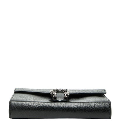 Gucci Dionysus Crossbody Chain Shoulder Bag Wallet Black Leather Women's