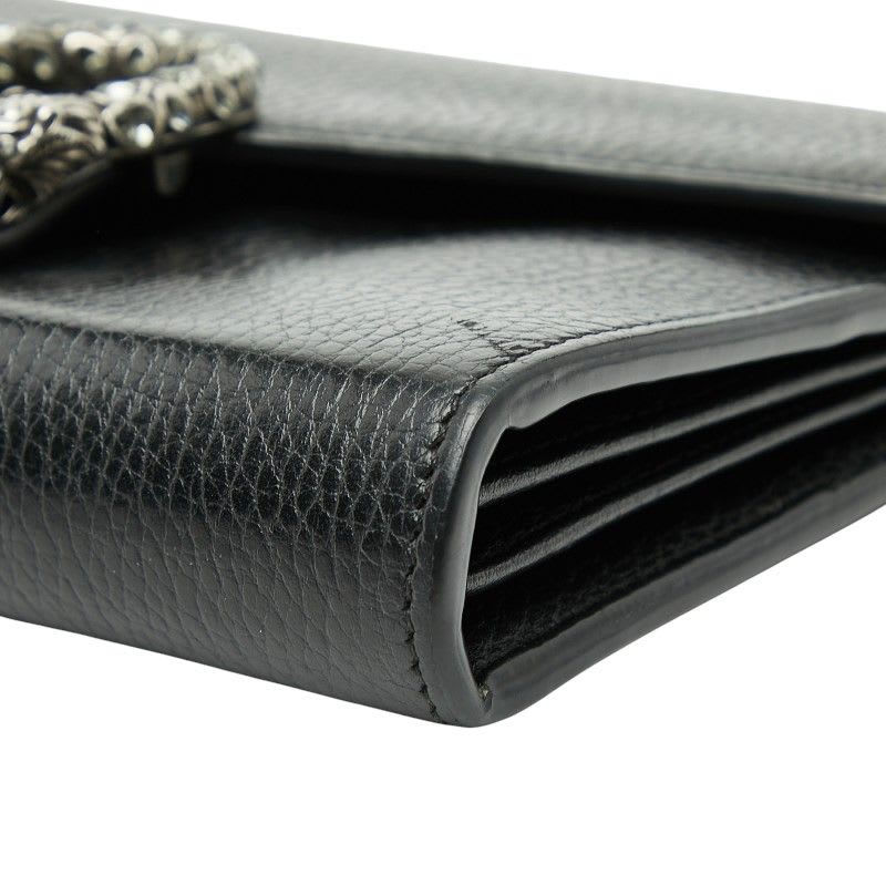 Gucci Dionysus Crossbody Chain Shoulder Bag Wallet Black Leather Women's