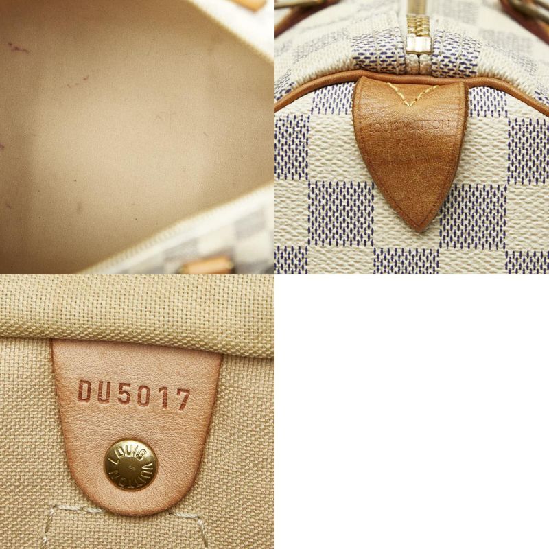 Louis Vuitton Damier Azure Speedy 30 Handbag Mini Boston Bag N41533 White PVC