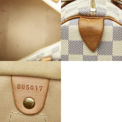 Louis Vuitton Damier Azure Speedy 30 Handbag Mini Boston Bag N41533 White PVC
