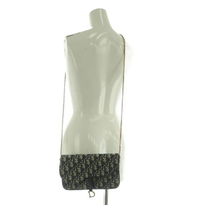 Christian Dior Saddle Chain Pouch Medium Bag Chain Shoulder Trotter Navy Beige