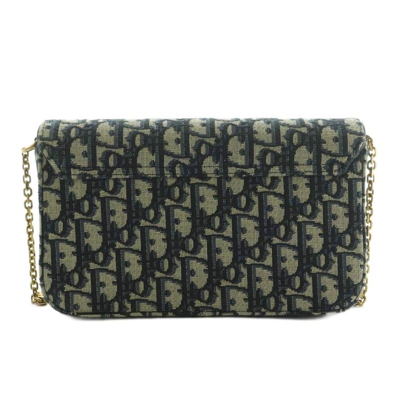 Christian Dior Saddle Chain Pouch Medium Bag Chain Shoulder Trotter Navy Beige
