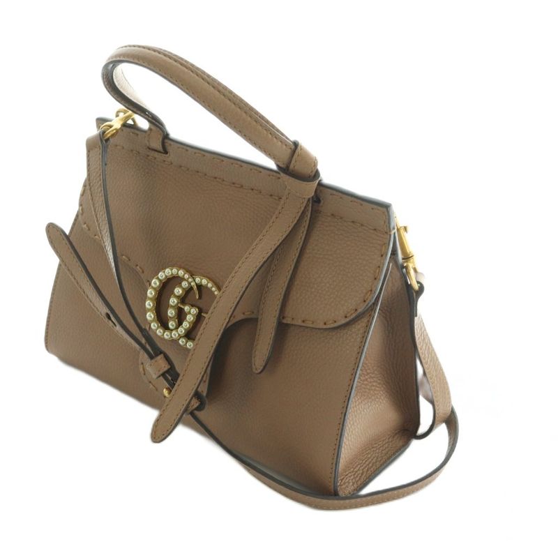 Gucci Ggmarmont Mini Pearl Top Handle Bag Shoulder 2WAY Leather Brown 442622 AQ