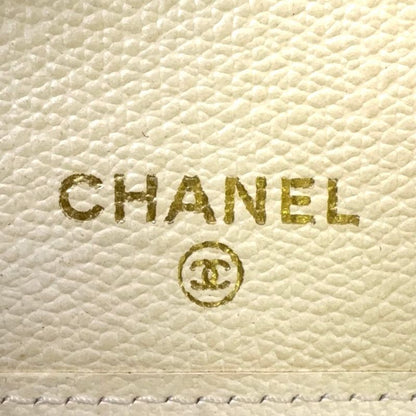 Chanel Coco Button Serial Number 9 Leather Off-white Card Case Gold