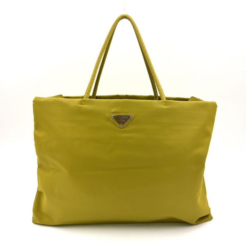 Prada Tessuto Triangle Logo Plate Nylon Green Handbag Silver