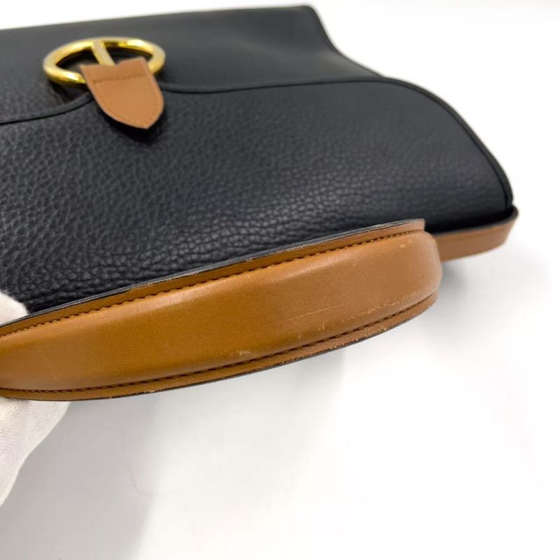 Christian Dior Gold Logo Hardware Leather Black X Light Brown Handbag Gold