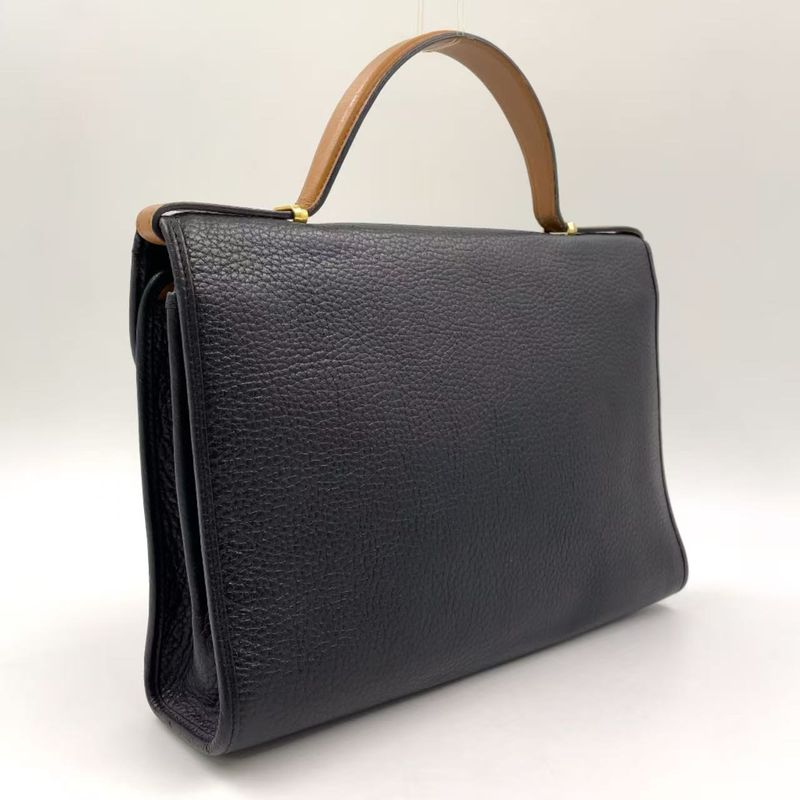 Christian Dior Gold Logo Hardware Leather Black X Light Brown Handbag Gold