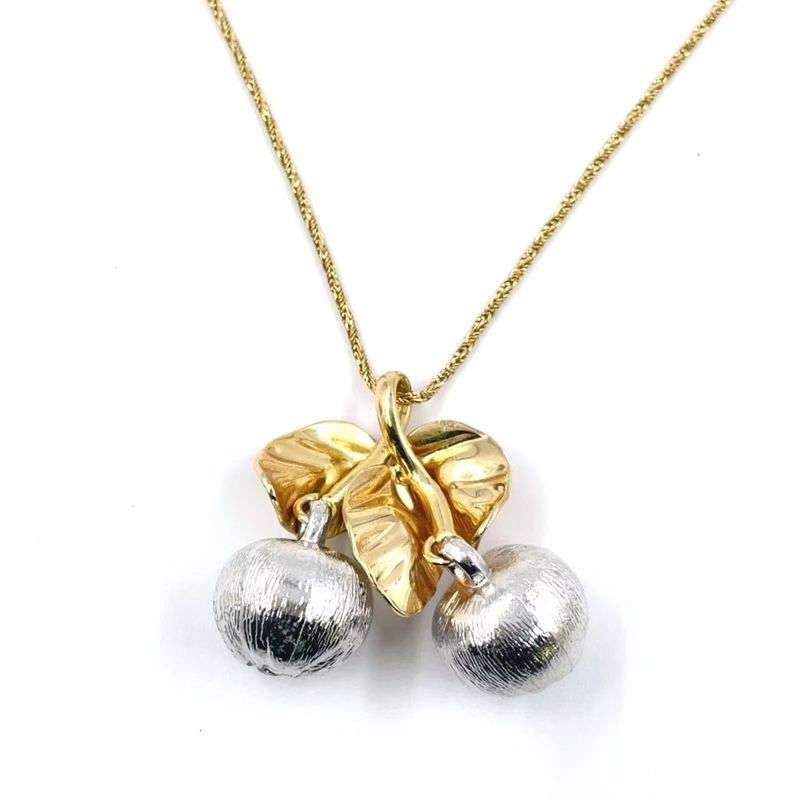 Christian Dior Fruit Motif Metal Gold X Silver Necklace