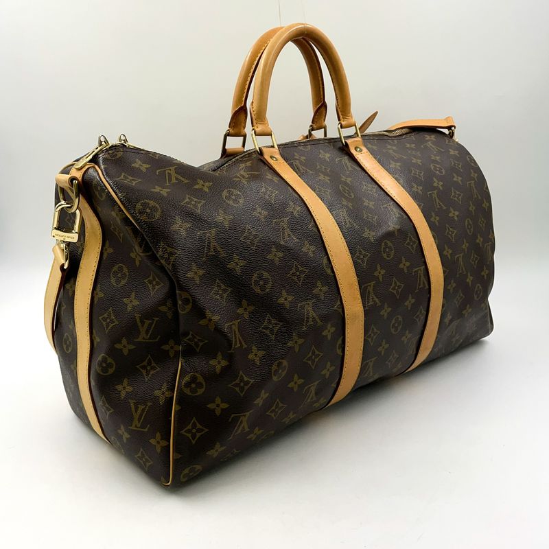 Louis Vuitton Keepall Bandoliere 50 Monogram Leather X PVC Brown Boston Bag