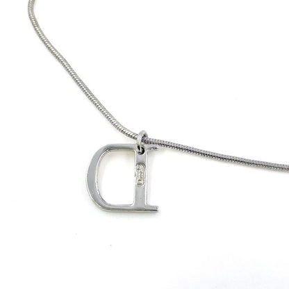 Christian Dior D Logo Plate Metal X Rhinestone Clear X Silver Necklace