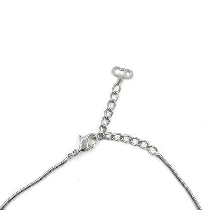 Christian Dior D Logo Plate Metal X Rhinestone Clear X Silver Necklace