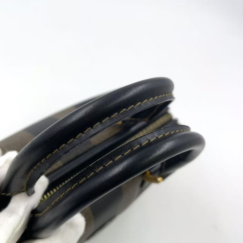 Fendi Pecan Pattern Mini Boston PVC Khaki Brown X Black Handbag Gold