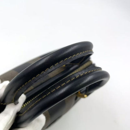 Fendi Pecan Pattern Mini Boston PVC Khaki Brown X Black Handbag Gold