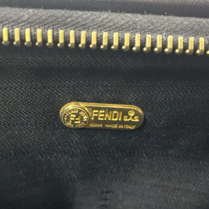 Fendi Pecan Pattern Mini Boston PVC Khaki Brown X Black Handbag Gold