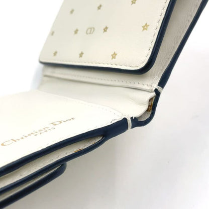 Christian Dior Star Pattern Trifold Leather White Wallet Gold