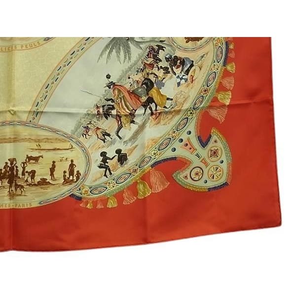 Hermes Scarf Carre 90 Multicolor 100% Silk Women's Cavaliers Peuls Pool Tribe