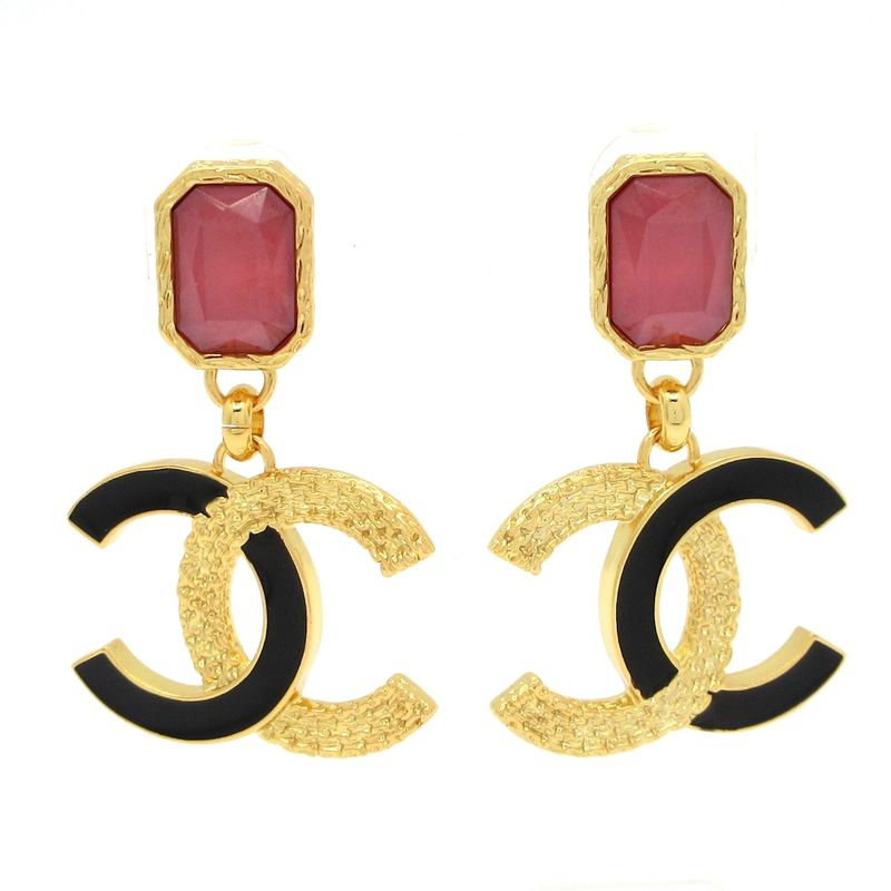 Chanel Earrings Coco Mark Gold X Black X Pink