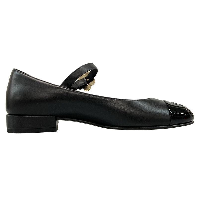 Chanel Shoes 35 1 2C Women's - G39582 Black X Gold Flower Leather