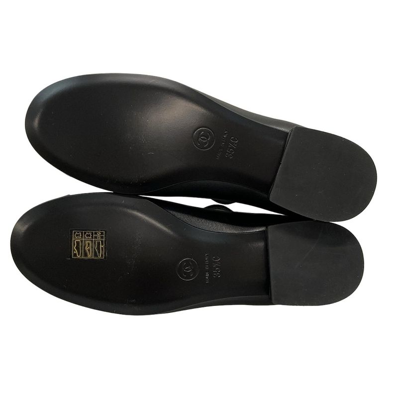 Chanel Shoes 35 1 2C Women's - G39582 Black X Gold Flower Leather