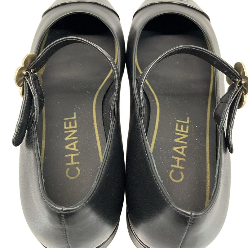 Chanel Shoes 35 1 2C Women's - G39582 Black X Gold Flower Leather