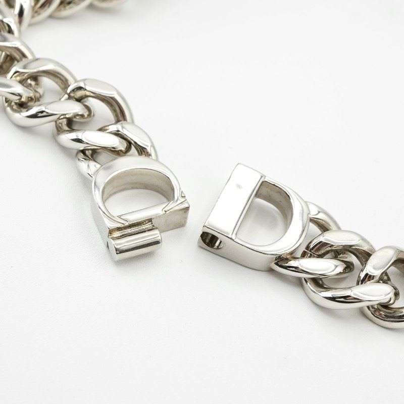 Christian Dior Necklace Pendant Choker Silver CD ICON Chain Link Men's