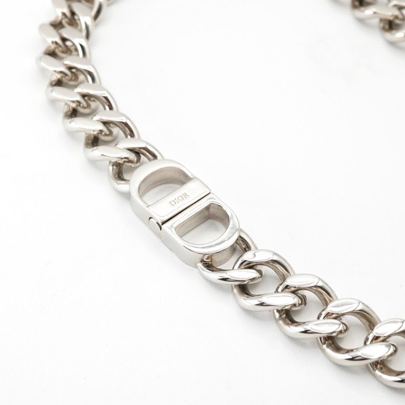 Christian Dior Necklace Pendant Choker Silver CD ICON Chain Link Men's