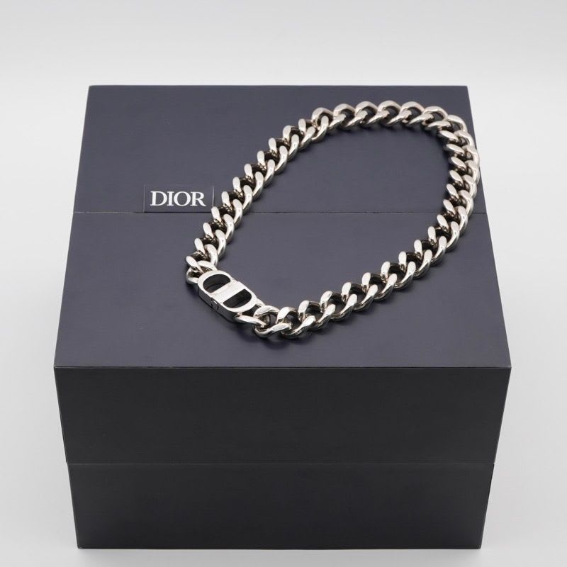 Christian Dior Necklace Pendant Choker Silver CD ICON Chain Link Men's