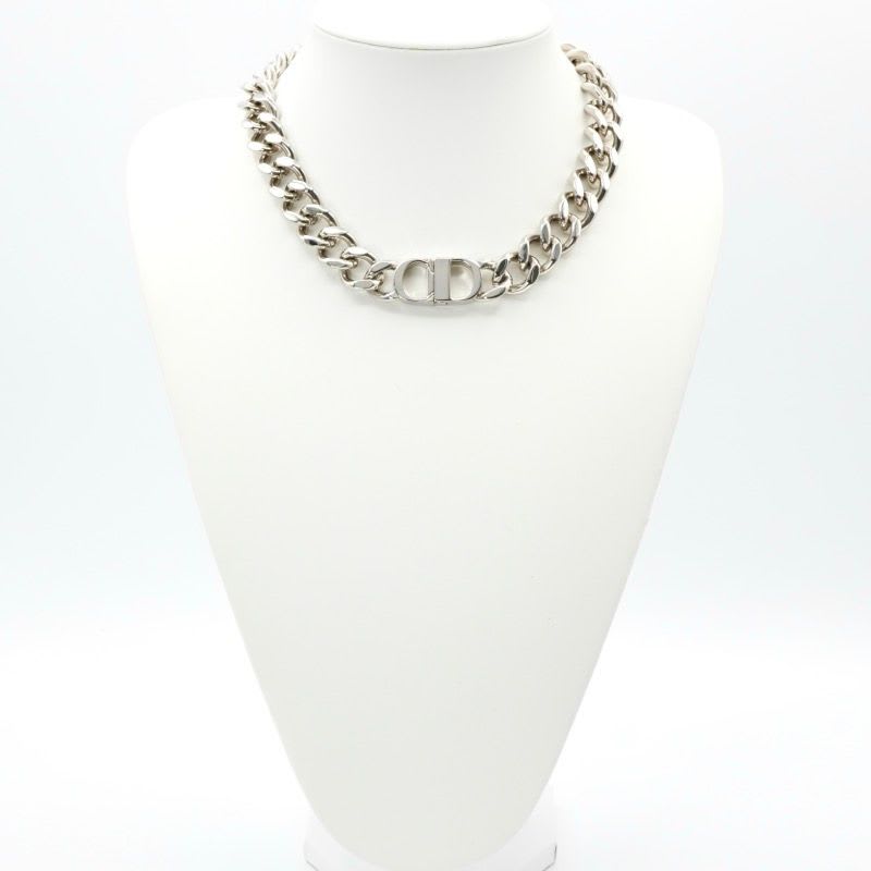 Christian Dior Necklace Pendant Choker Silver CD ICON Chain Link Men's
