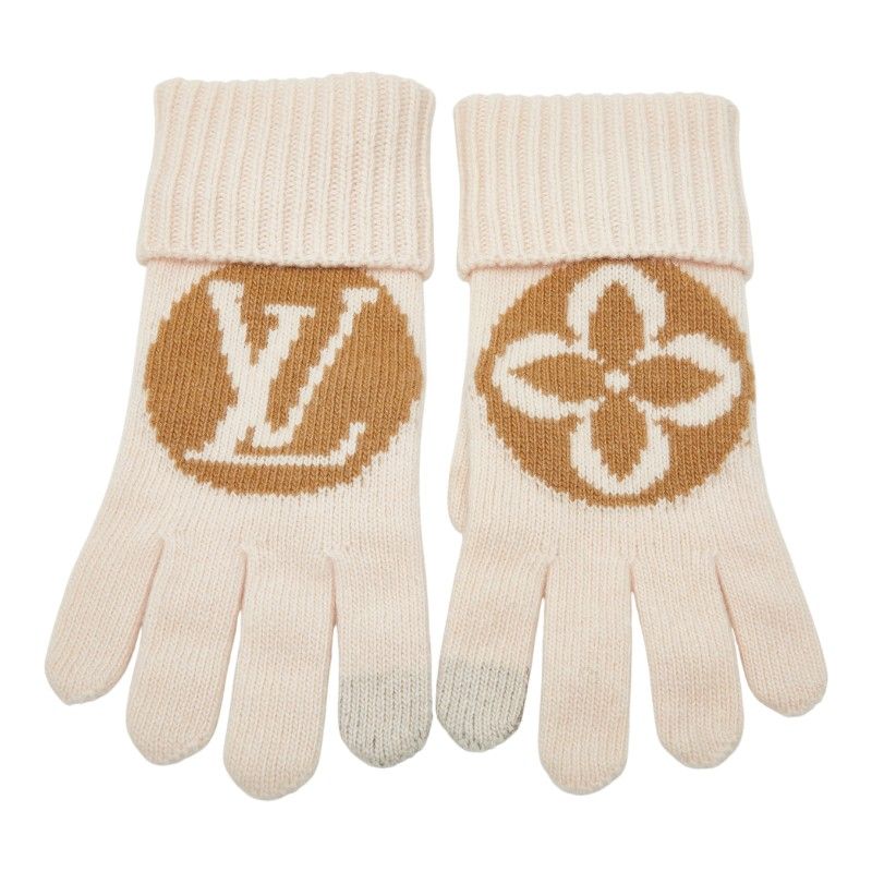 Louis Vuitton Glove Maille LV Medallion Gloves Size S M79254 Camel Rose Pink