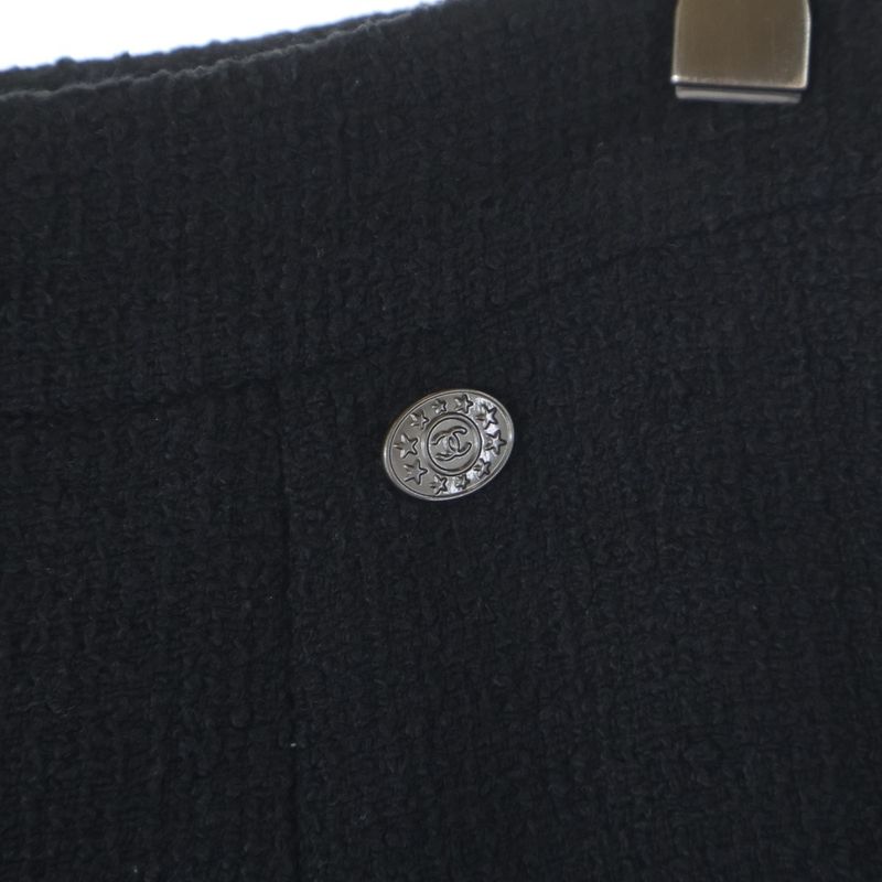 Chanel Coco Mark Logo Plate Cotton Tweed Medium Skirt Black Women's P45436v31742