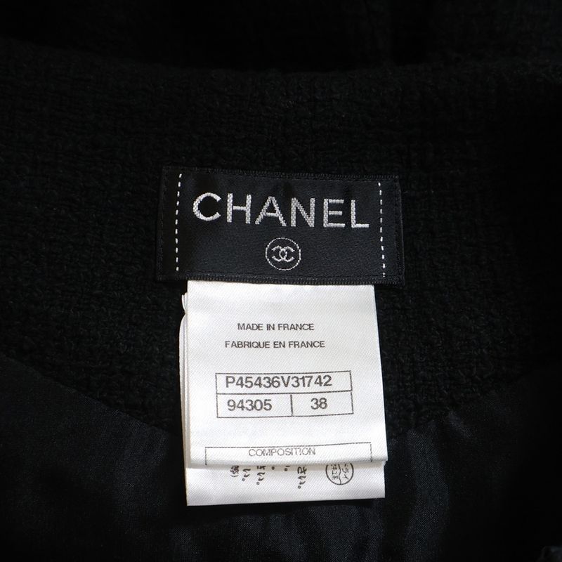 Chanel Coco Mark Logo Plate Cotton Tweed Medium Skirt Black Women's P45436v31742