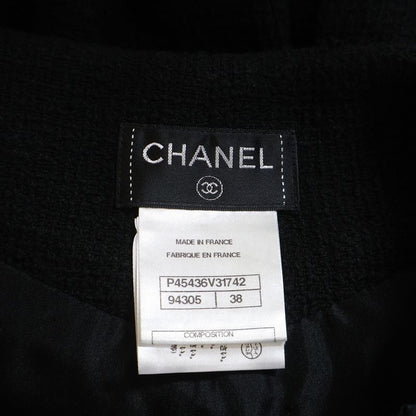Chanel Coco Mark Logo Plate Cotton Tweed Medium Skirt Black Women's P45436v31742