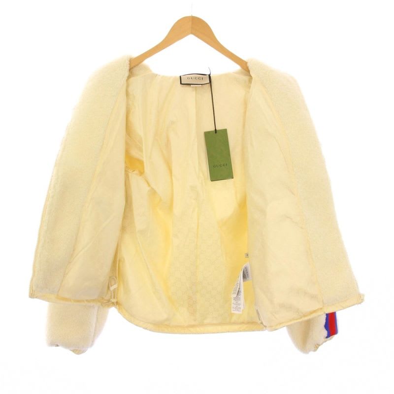 Gucci Web Stripe Fleece Jacket With Tag GG Pattern Switching XS Ivory KH
