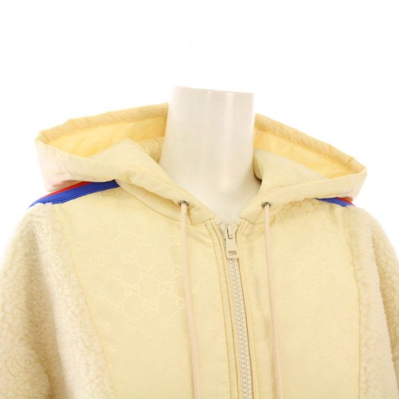 Gucci Web Stripe Fleece Jacket With Tag GG Pattern Switching XS Ivory KH