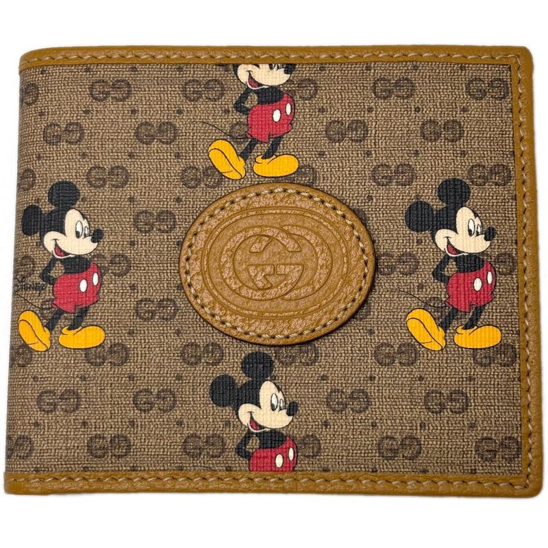 Gucci Disney Mickey Mouse Wallet Bifold No Coin Purse GG Supreme Canvas Cha