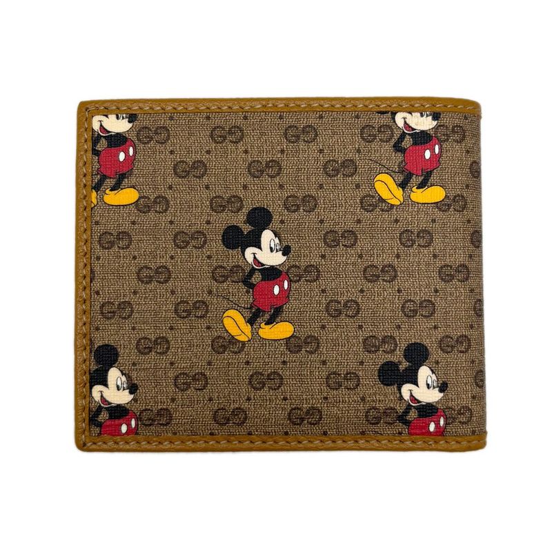 Gucci Disney Mickey Mouse Wallet Bifold No Coin Purse GG Supreme Canvas Cha