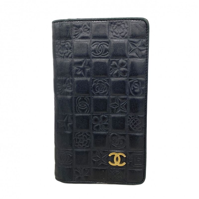 Chanel Long Wallet Icon Lambskin Black Gold Hardware Women's