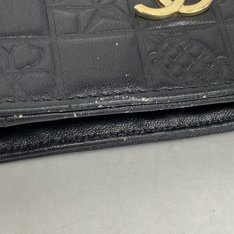 Chanel Long Wallet Icon Lambskin Black Gold Hardware Women's