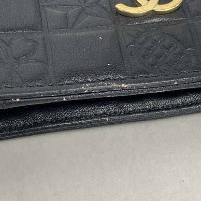 Chanel Long Wallet Icon Lambskin Black Gold Hardware Women's