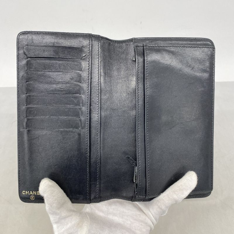 Chanel Long Wallet Icon Lambskin Black Gold Hardware Women's