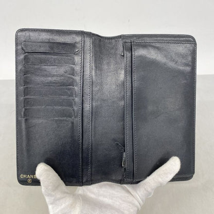 Chanel Long Wallet Icon Lambskin Black Gold Hardware Women's