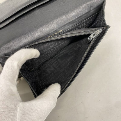 Chanel Long Wallet Icon Lambskin Black Gold Hardware Women's