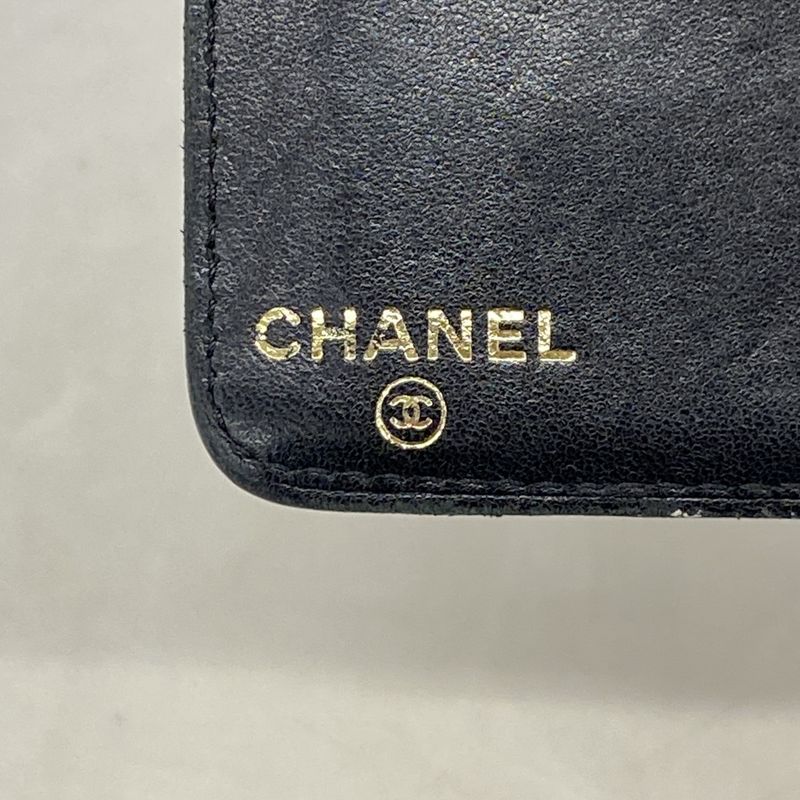 Chanel Long Wallet Icon Lambskin Black Gold Hardware Women's