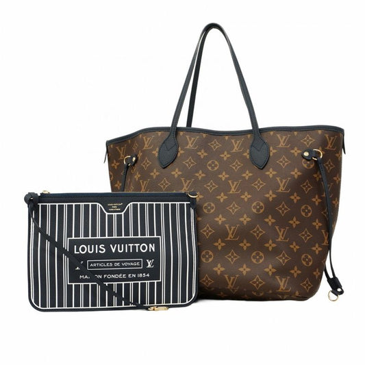Louis Vuitton Tote Bag Monogram Neverfull Inside Out MM M14994 Brown Navy Ladies